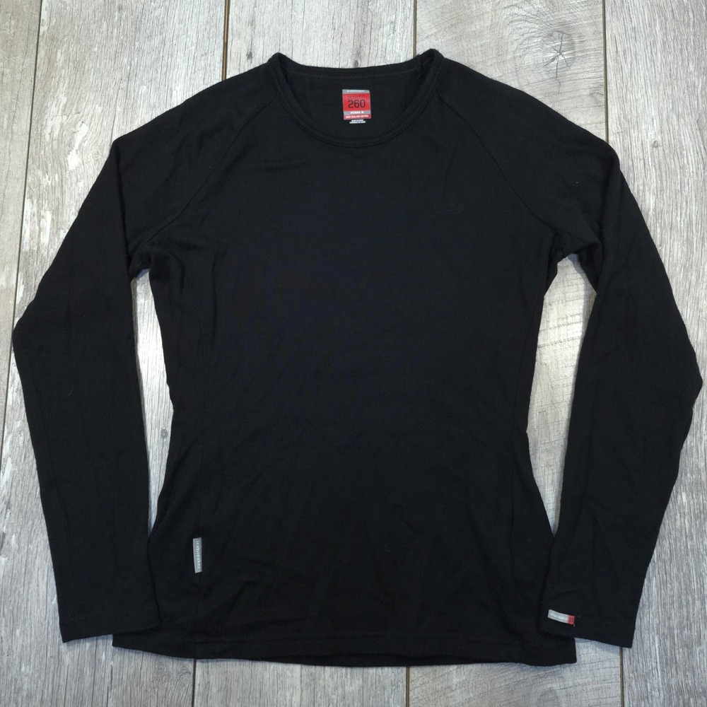 Icebreaker Bodyfit 260 Top Women Medium Black Merino Wool Long Sleeve Base Layer